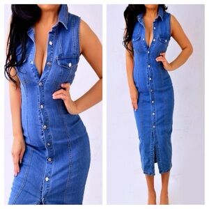 Haute Monde Blue Denim Midi Dress